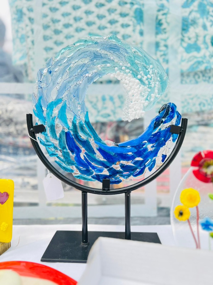 Glass Wave on cast iron stand 