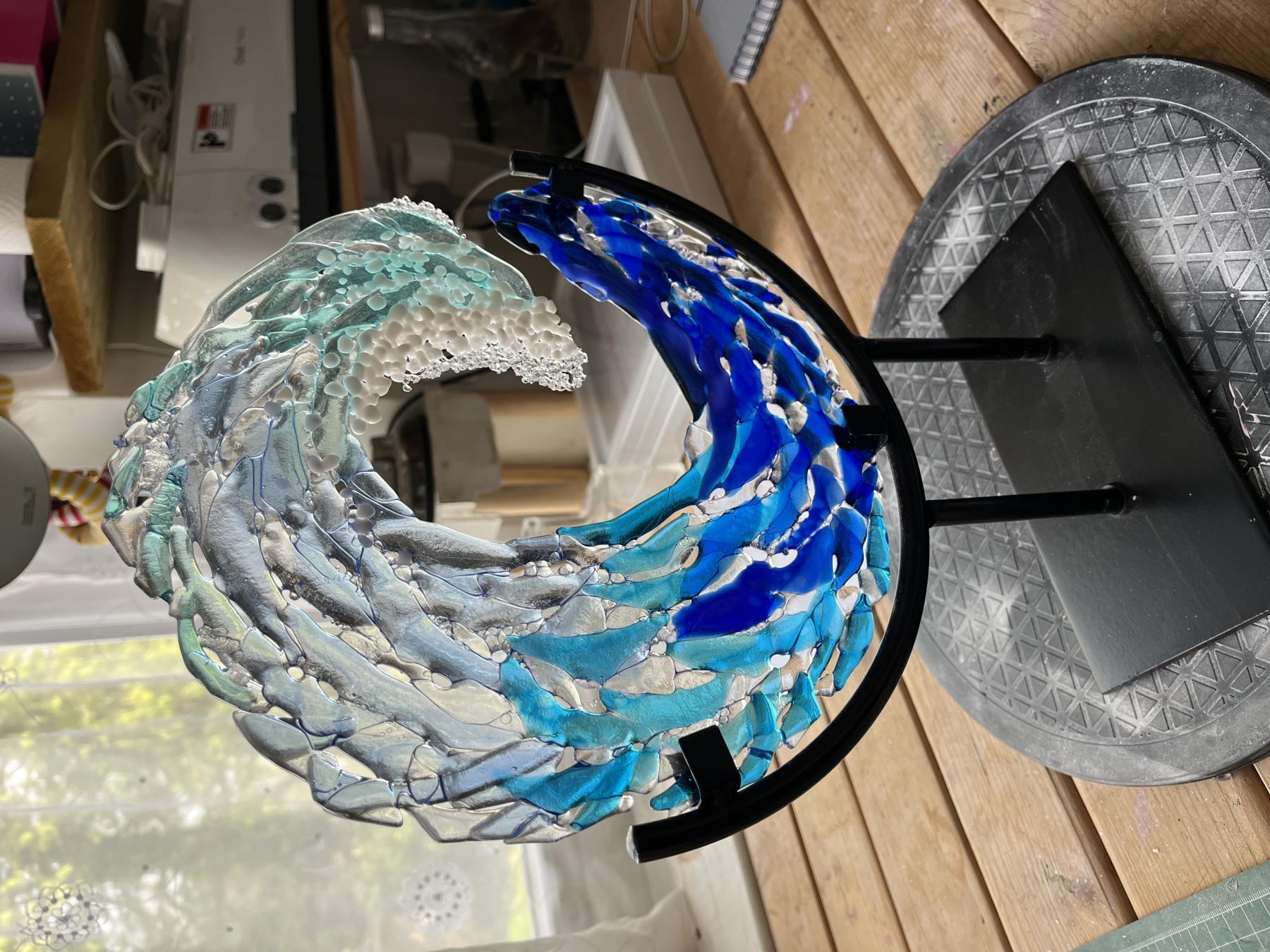Glass Wave on cast iron stand 