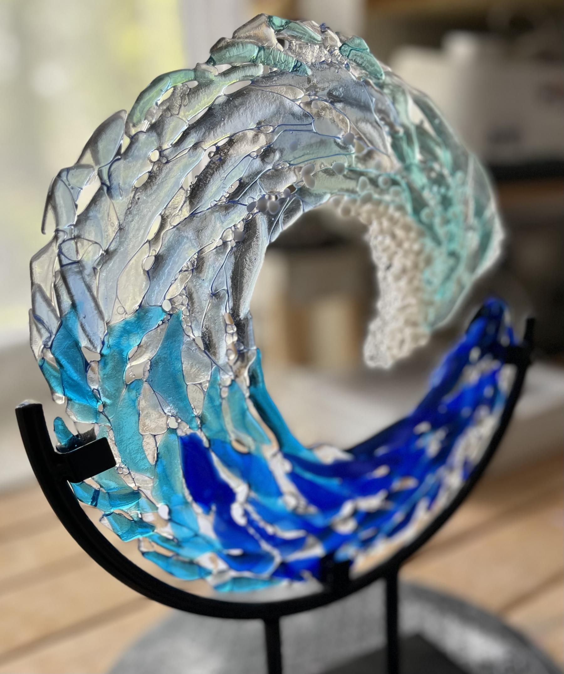 Glass Wave on cast iron stand 